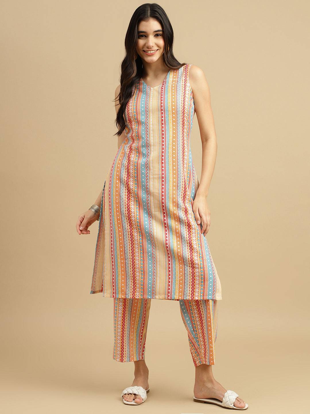 Vibrant Orange Printed Poly Rayon Kurta