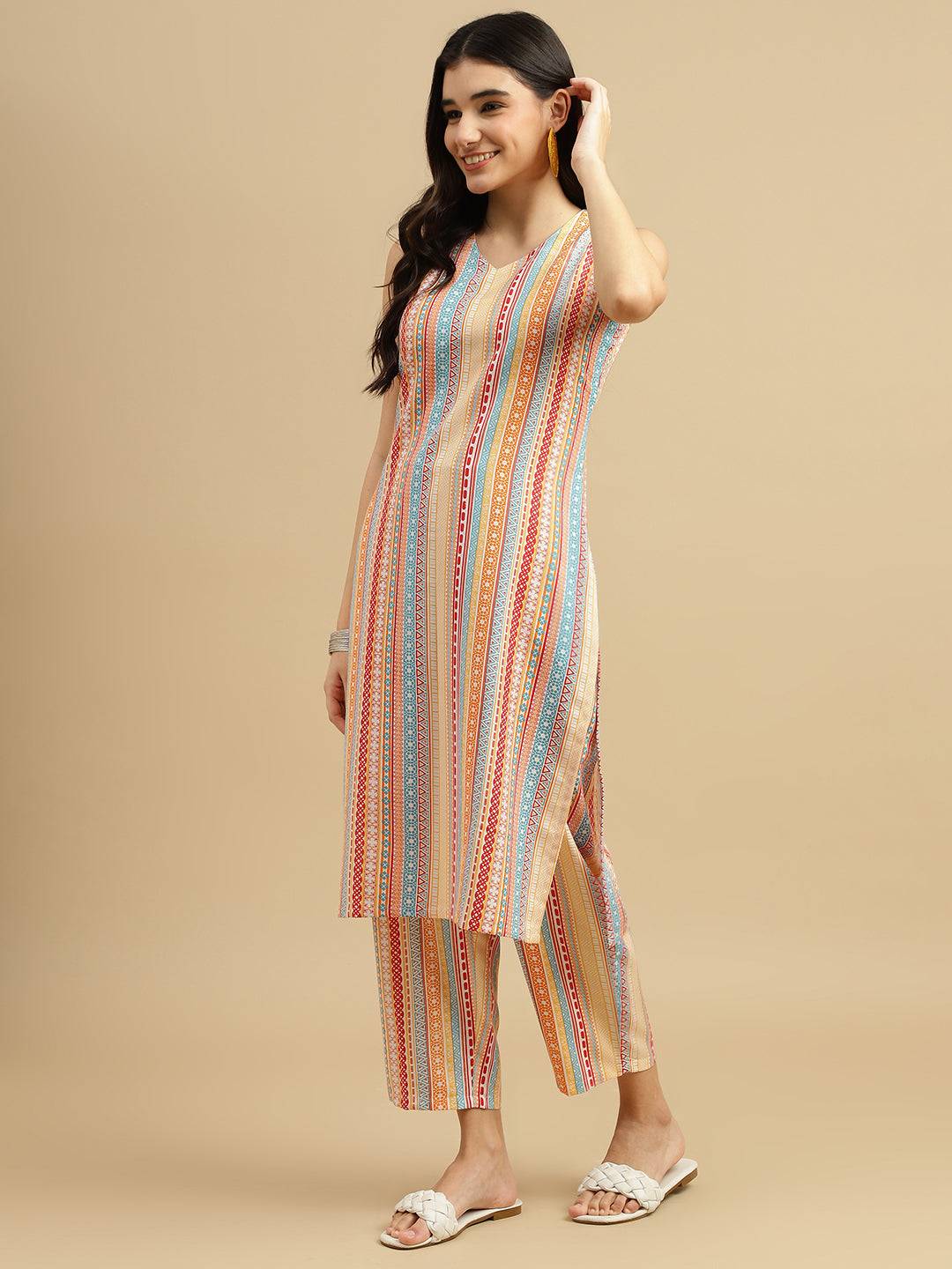 Vibrant Orange Printed Poly Rayon Kurta