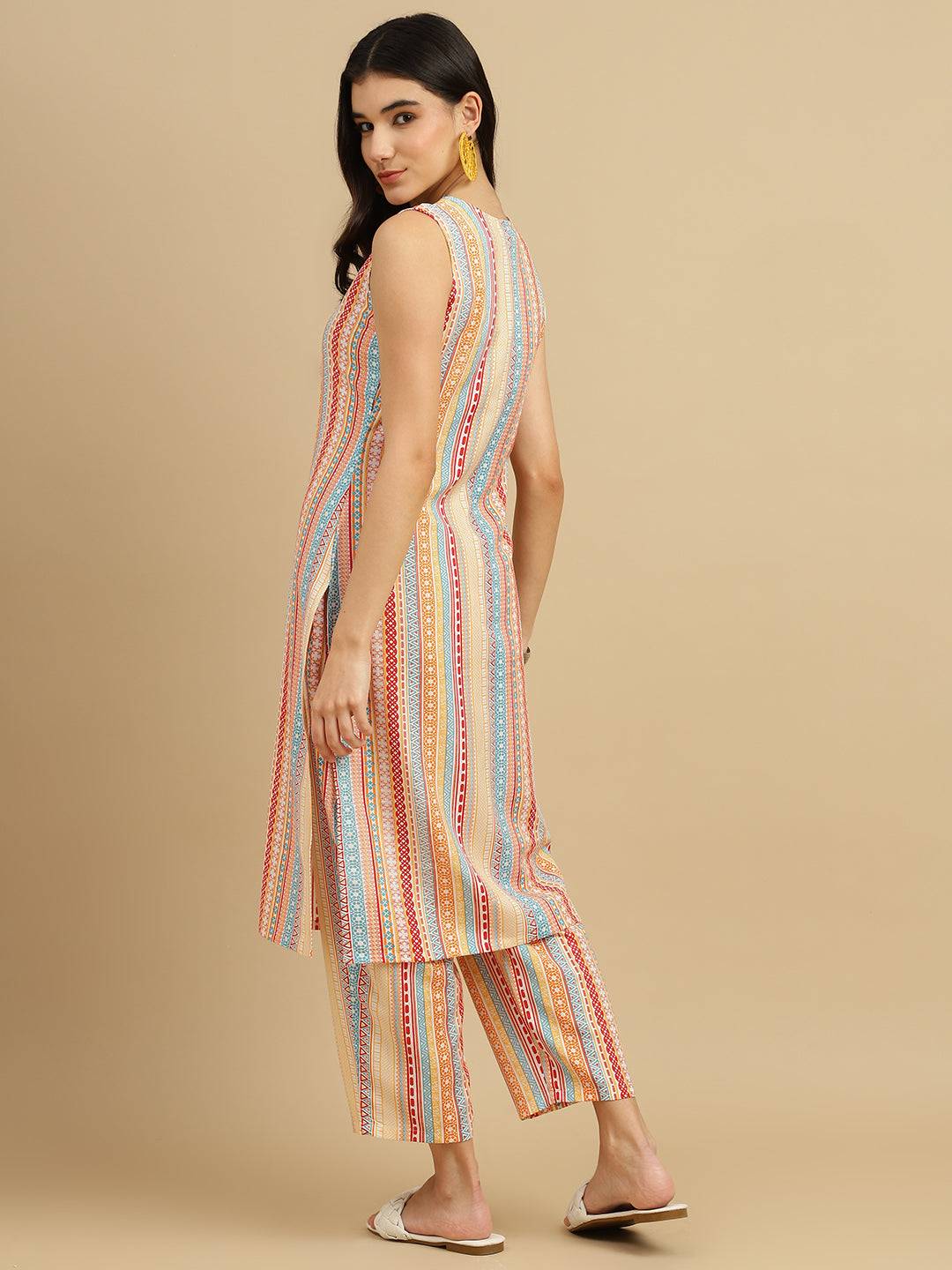 Vibrant Orange Printed Poly Rayon Kurta
