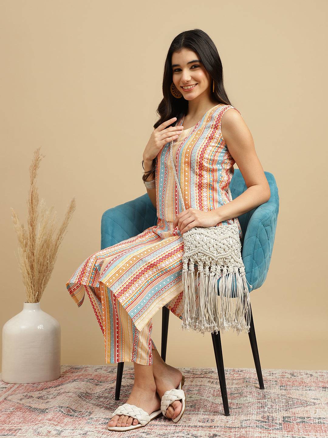 Vibrant Orange Printed Poly Rayon Kurta
