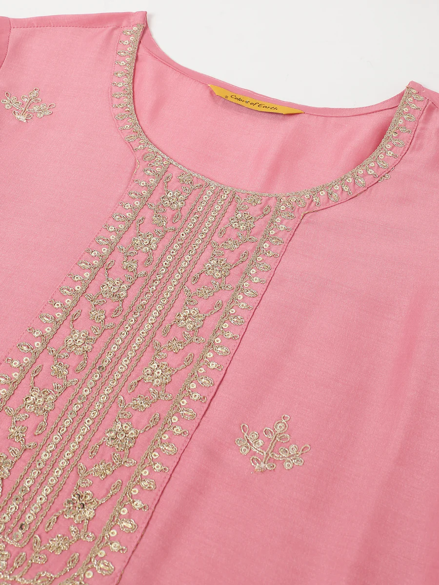 Elegant Pink Chinon Embroidered Kurta Set with Dupatta