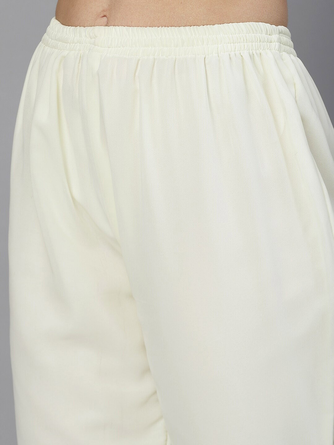 Chic Mirror Work Embroidered Kurta with Trousers & Dupatta in Georgette