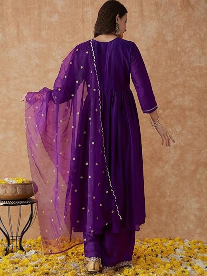 Rayon V-Neck Embroidered Kurta with Regular Cut Pant