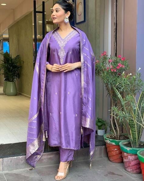 Women’s Embroidered Anarkali Kurta Set with Dupatta & Pants - Stylish Ethnic Wear