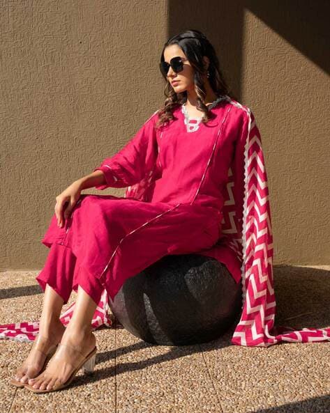 Pink Striped Kurta Set