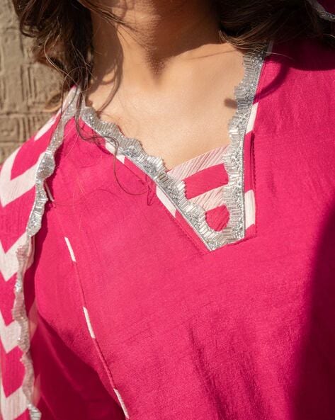 Pink Striped Kurta Set