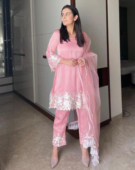 Pink Flower Kurta Set