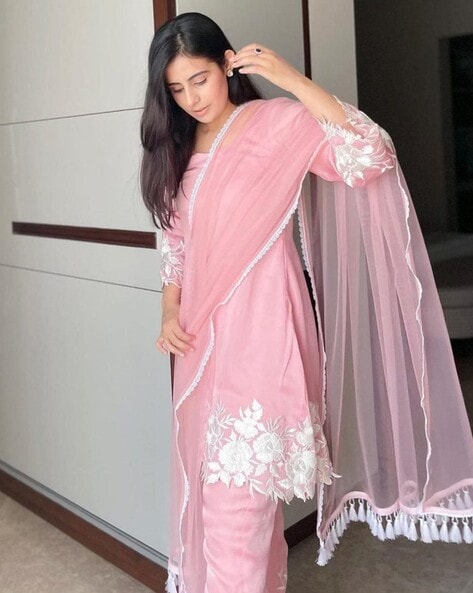Pink Flower Kurta Set