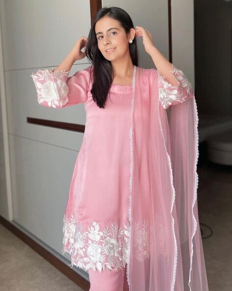 Pink Flower Kurta Set