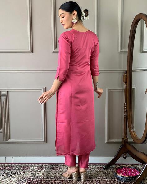 Royal Pink Embroidered Kurta Set for Women – Elegant & Stylish