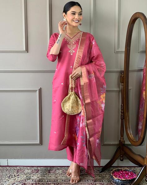 Royal Pink Embroidered Kurta Set for Women – Elegant & Stylish
