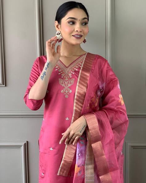 Royal Pink Embroidered Kurta Set for Women – Elegant & Stylish