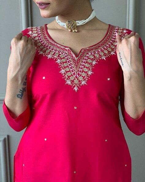 Elegant Pink Kurta Set for Women – Perfect Party Wear with Solid Design