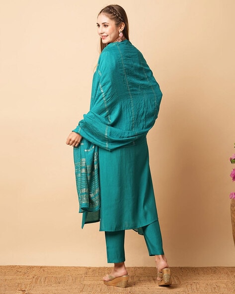Women’s Embroidered A-Line Kurta in Turquoise Blue – Stylish & Elegant