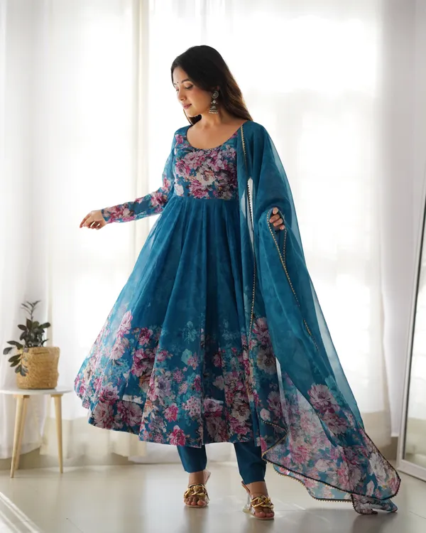 Elegant Organza Silk Anarkali – A Colorful, Lightweight, and Stylish Outfit for Festivities & Weddings