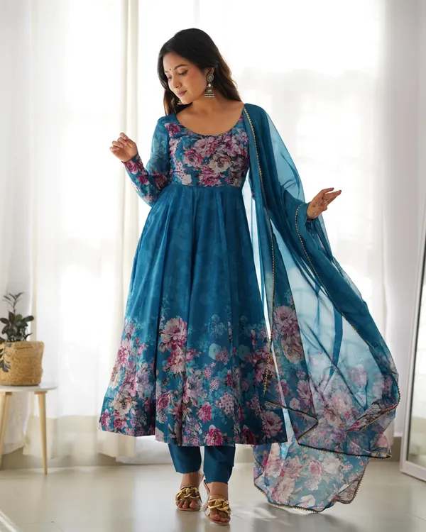 Elegant Organza Silk Anarkali – A Colorful, Lightweight, and Stylish Outfit for Festivities & Weddings