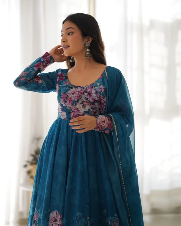 Elegant Organza Silk Anarkali – A Colorful, Lightweight, and Stylish Outfit for Festivities & Weddings