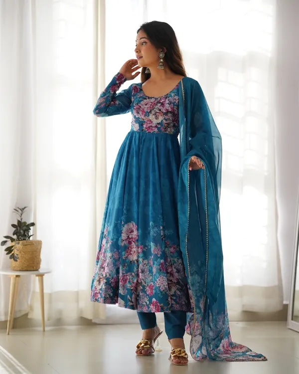 Elegant Organza Silk Anarkali – A Colorful, Lightweight, and Stylish Outfit for Festivities & Weddings