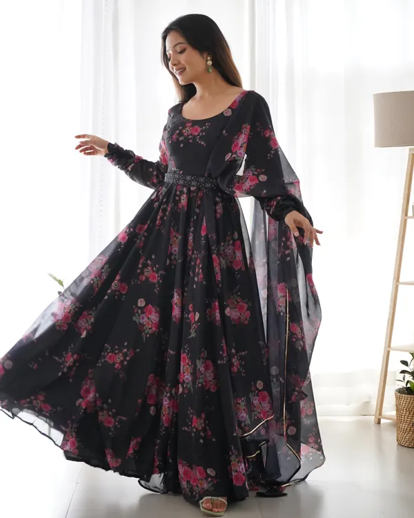 Timeless Black Organza Silk Anarkali for Women – Elevate Your Ethnic Wardrobe