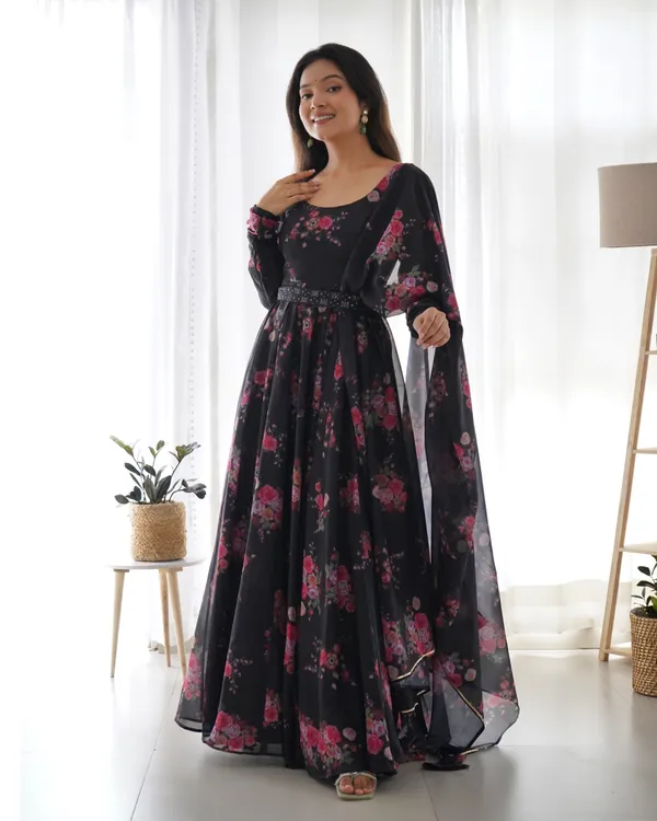 Timeless Black Organza Silk Anarkali for Women – Elevate Your Ethnic Wardrobe