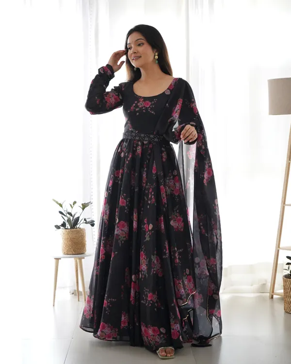 Timeless Black Organza Silk Anarkali for Women – Elevate Your Ethnic Wardrobe
