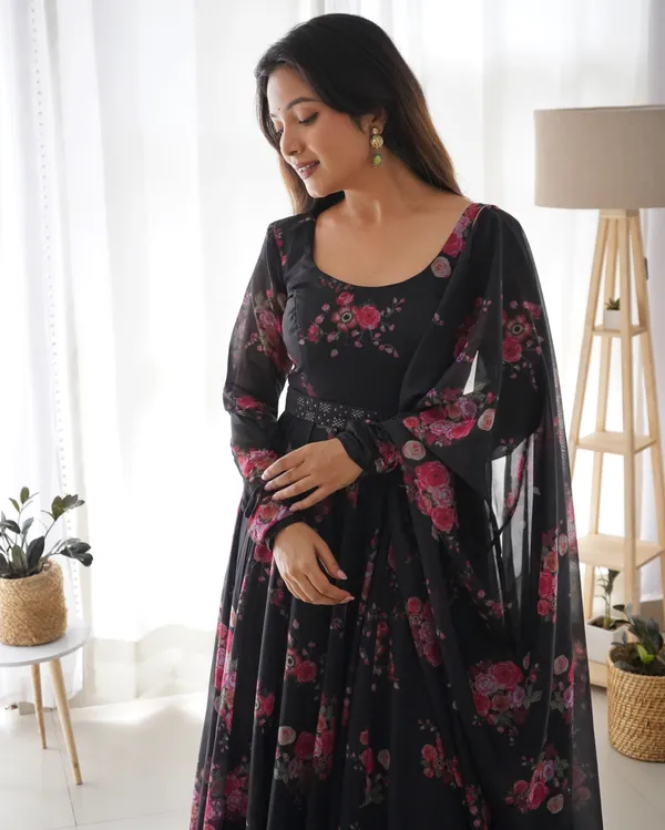 Timeless Black Organza Silk Anarkali for Women – Elevate Your Ethnic Wardrobe