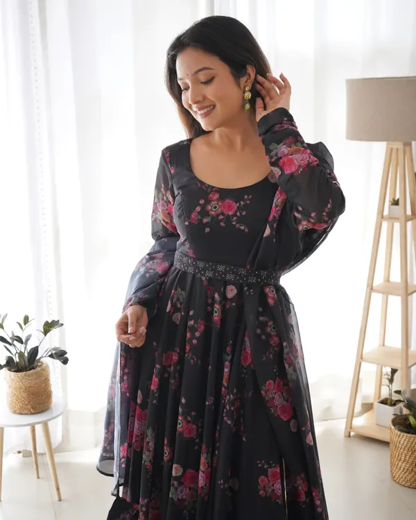 Timeless Black Organza Silk Anarkali for Women – Elevate Your Ethnic Wardrobe
