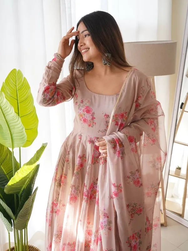 Elegant Brown Organza Silk Anarkali for Women – A Timeless Ethnic Ensemble for Every Occasion